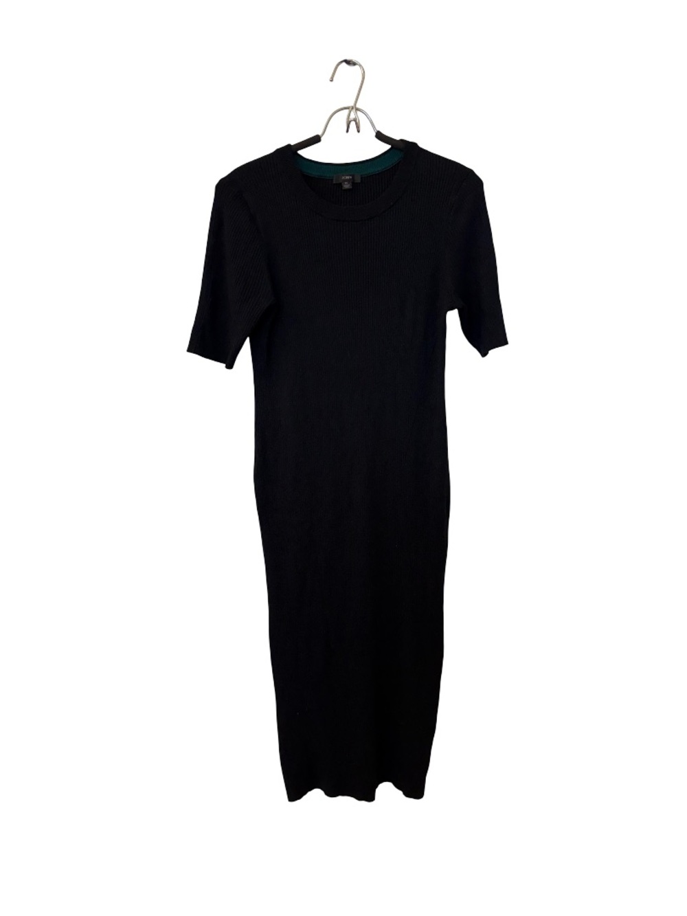 J. Crew Black Ribbed Midi Dress with Short Sleeves